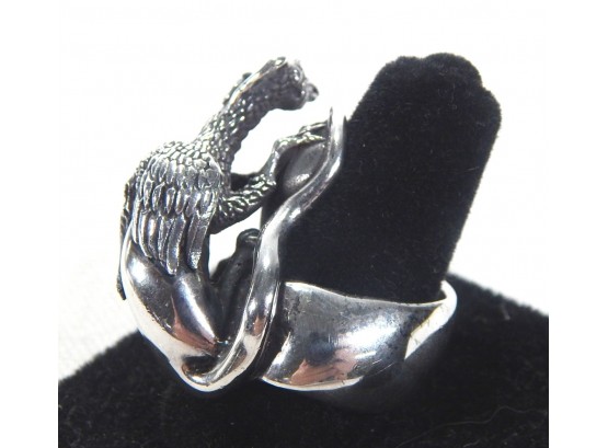 Massive Vintage Mythical Creature Figure Sterling Silver Ring