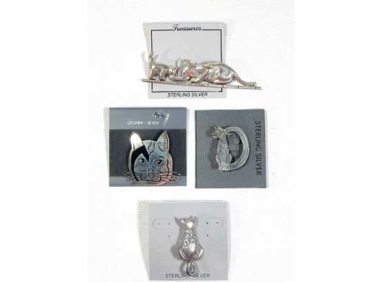 Lot 4 New Sterling Silver CAT Pin Brooches