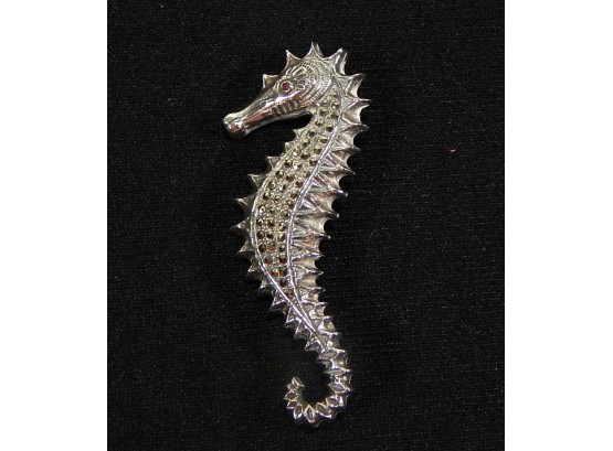 Vintage SEAHORSE Pin Brooch Sterling Silver With Marcasite