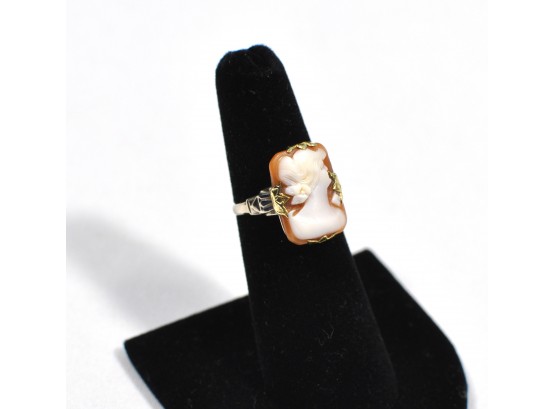 Antique Two Tone Solid 10K Gold Cameo Ring