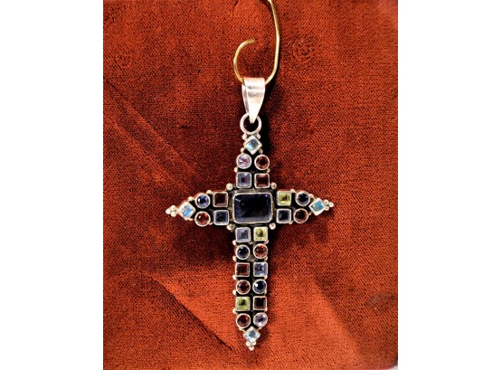 Vintage Multi-stone Sterling Silver Cross Pendant