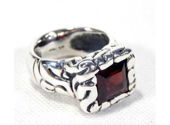 Vintage Sterling Silver Ring With Red Stone
