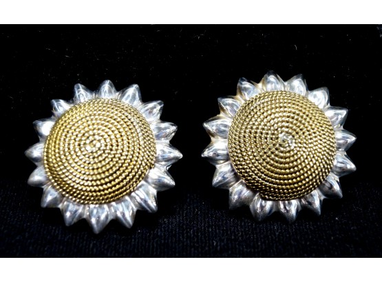 Sterling Silver Sunflower Clip Earrings