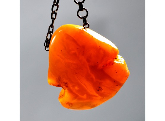 Antique Large Butterscotch Egg Yolk Amber Pendant With Chain