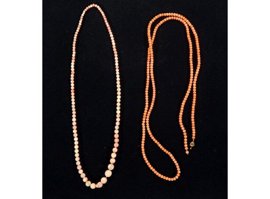 Lot 2 Vintage Coral & Mother Of Pearl Bead Necklaces