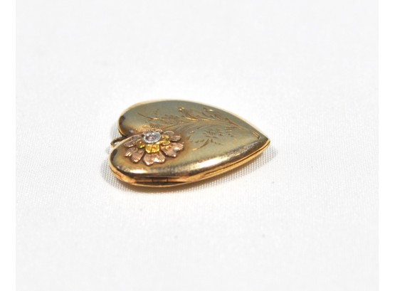 Antique Esemco 10k Gold Heart Locket With Diamond