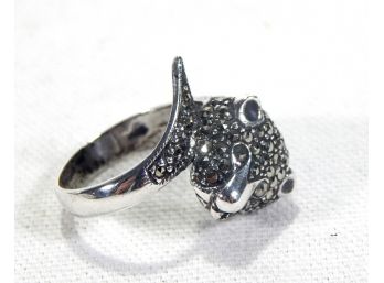 Vintage CAT / TIGER Sterling Silver Marcasite Ring