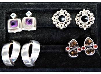 Four Pair Of Sterling Silver Clip Earrings