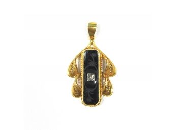 Victorian 10K Gold Pendant Onyx & Diamond
