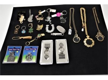 Misc. Lot Of Keychains, Magnifying Glasses & More
