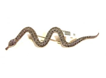 New Sterling Silver & Marcasite Snake Pin Brooch