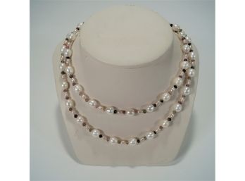 Genuine Pearl And Multi Colored Stone Necklace