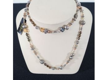 Sterling Silver Necklace With Crystal  And Pearl Beads