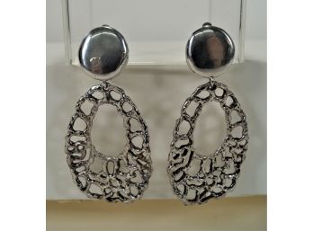 Pair Of Silver Dangle Clip On Earrings