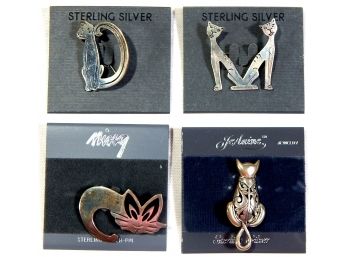 Lot 4 New Sterling Silver CAT Pin Brooches