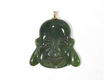 Vintage BUDDHA Pendant Carved Jade / Gold