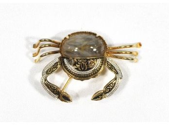 Gold Tone CRAB Brooch With Stone