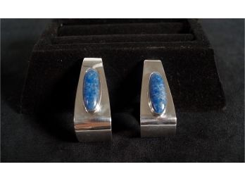Pair Of Sterling Clip-on Earrings With Lapis