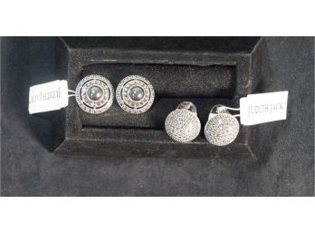 2 Pair Of Judith Jack Sterling Silver And Marcasite Clip Earrings.