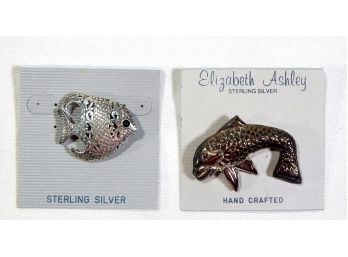 Lot 2 New Sterling Silver FISH Pin Brooches
