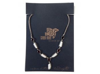New Sterling Silver Necklace With MOP & Garnet