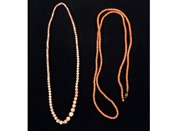 Lot 2 Vintage Coral & Mother Of Pearl Bead Necklaces