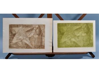 Pair Original Abstract Etchings  By RUTH WINSOR (1903-1983) -DEER MEMORIES
