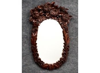 Vintage Carved Mahogany / Walnut Beveled Mirror