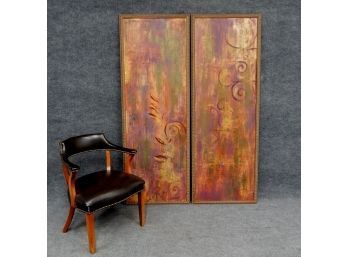 Pair Large Abstract Oil On Canvas Panels  - 6 Feet Tall