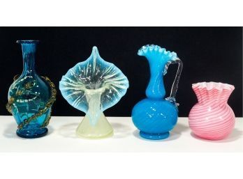 Lot Of Hand Blown Art Glass - Uranium & Ruffled Glass