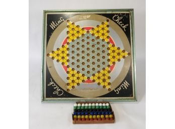 Vintage 1940's Ming Check Chinese Checkers Game Complete & 60 Original Marbles
