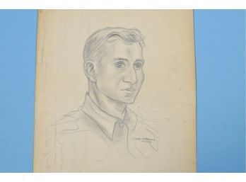 Dated 1944 CHAS SHORRE Young Military Man Portrait Pencil Drawing
