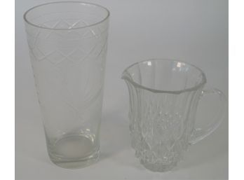 Val St. Lambert Signed Pitcher And Large Glass Vase