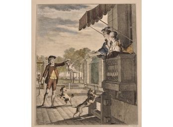 Jean-Michel MOREAU (1741-1814) Original Etching- 'Flirting' -hunter With Dogs