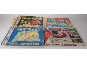 Lot Of Vintage Board Games Twister, Go To The Head Of The Class, Your America, And Pirate And  Traveler