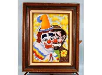 Original MINGOLA Enamel On Copper Painting Of Clowns