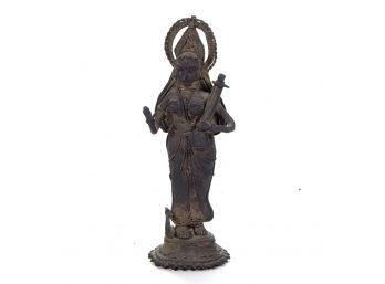 Vintage Indian Brass Figurine Sarasvati Goddess