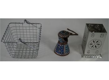 Wire Basket, Candle Holder, Small Urn