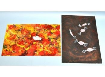 Lot 2 Mixed Media Oil Paintings, Peppermint Candy  - Signed