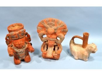Vintage Pre-colombian Style Clay Pitcher Vases