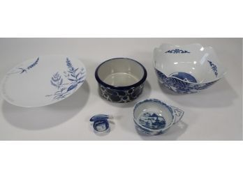 Lot Of Blue And White Bowls And Pedestal Dish