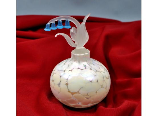 Art Glass Perfume Bottle Iridescent With Flower Stopper