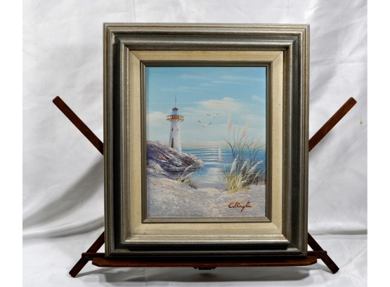 Original C. BOYLE Lighthouse Oil Painting