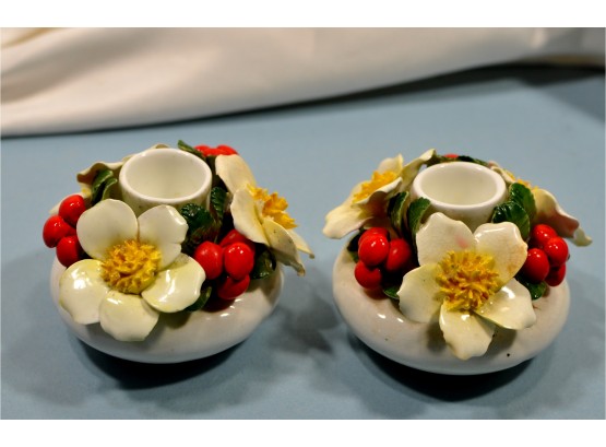 Pair Vintage Flower Candleholders Fine Bone China England