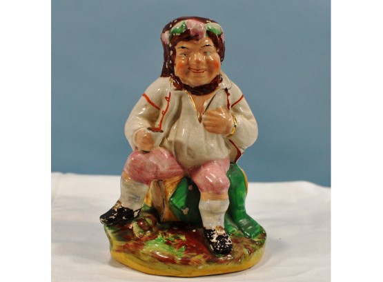 Antique Early 1800 Staffordshire Figurine Drinking  Man With Beer Mug