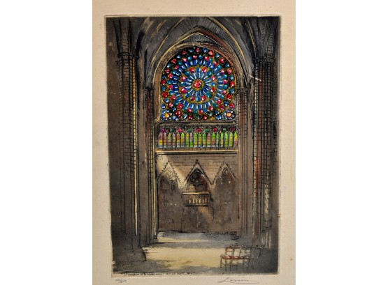 Antique Notre Dame Interior Color Etching - Pencil Signed Lancon