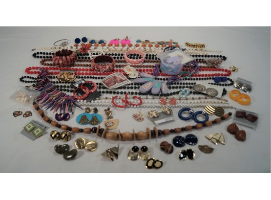 Lot Of Costume Jewelry Bracelets Necklaces And Pierced Earrings