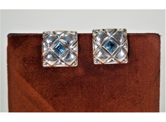 Pair Of Sterling Clip On Earrings With Blue Topas