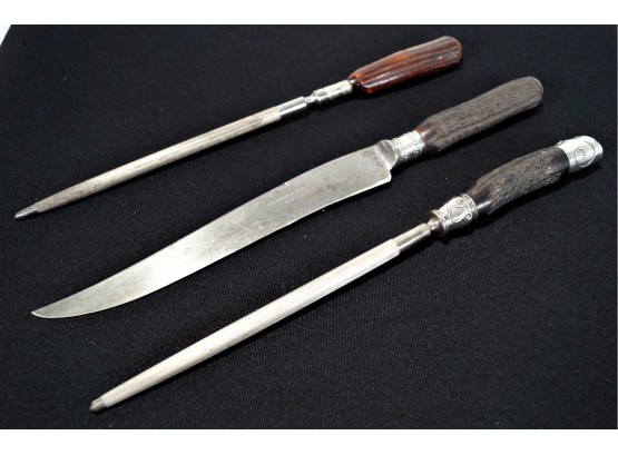 3 Cutlery Pieces - 1 Knife 2 Honing Steel Rods
