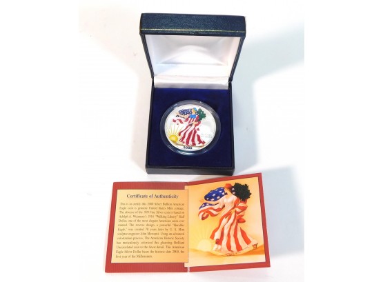 2000 American Eagle Silver Dollar In Full Color- Box & COA